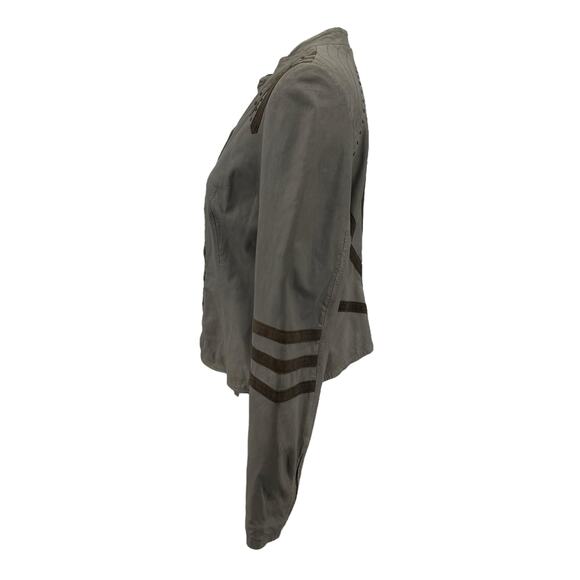 Provider Sunburst Leather Military Jacket Womens SZ XL Gray Studded Moto Chic - Picture 5 of 13